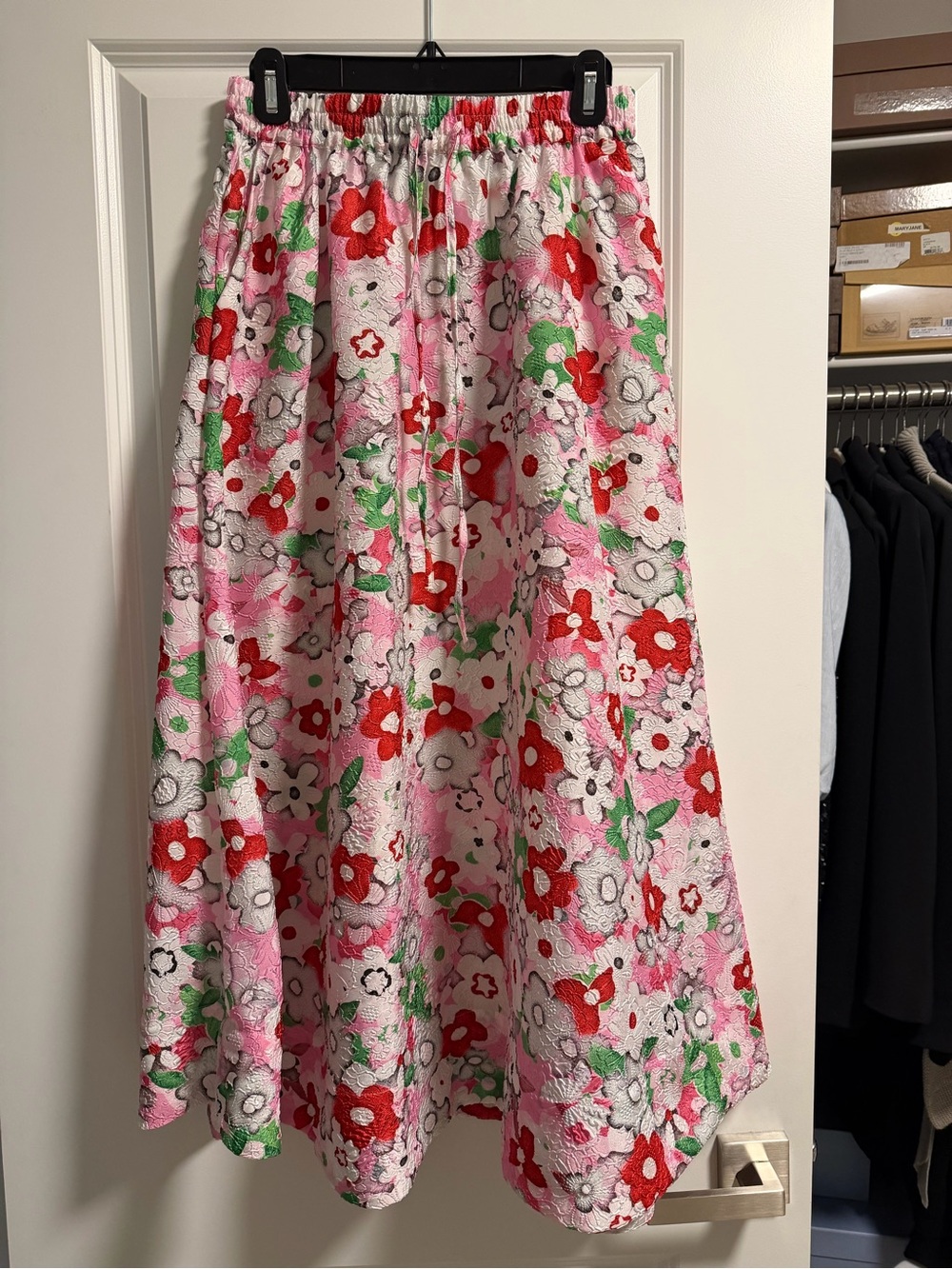 Essentiel Antwerp Pink & Green Floral A-Line Midi Skirt